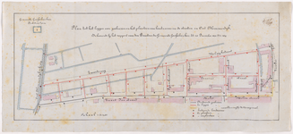 1893-1 Calque op linnen van het plan tot het leggen van gasbuizen en plaatsen van lantaarns in de straten in ...