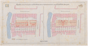 1893-112 Calque op linnen van de aankoop van grond voor scholenbouw aan de Schoutenstraat en Slaakkade oostzijde.