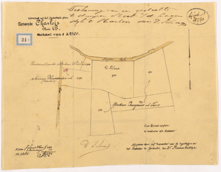 1893-21-1 Kaart met aanduiding van een gedeelte van de te dempen sloot aan de Lagendijk in Charlois door D. Schaap. ...