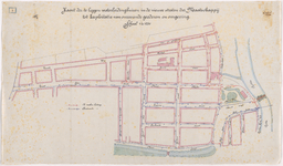1893-5 Calque op papier van te leggen waterleidingbuizen in de nieuwe straten van de Maatschappij tot exploitatie van ...