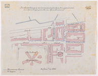 1894-134 Calque op linnen van de drinkwaterleiding in de twee dwarsstraten bij de Zwart Janstraat en in het verlengde ...