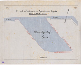 1894-140 Calque op linnen van de te maken kaaimuren en rijsdammen langs de Katendrechtse haven.