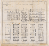 1894-5-1 Calque op linnen van de gevels en plattegronden van een school aan de Koepelstraat. Blad 1
