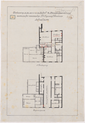 1894-52 Calque op linnen van de plattegrond van de woning van een school in verband met een verbouwing.