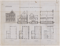1894-97-3 Gymnastiekschool aan de Schoutenstraat. Blad 3: gevels, doorsnedes en plattegronden van de te bouwen ...