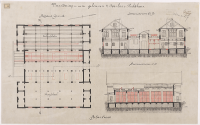 1895-49 Calque van plattegronden en dwarsdoorsneden van één van de gebouwen van het Openbaar Slachthuis in verband met ...