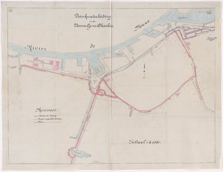 1895-50 Calque op linnen van de bestaande en voorgestelde drinkwaterleiding in de voormalige gemeente Charlois.