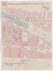1895-60 Calque op linnen van een situatietekening van het gebied rond de Goudsevest in verband met de verplaatsing van ...