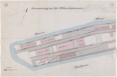 1895-83 Kaart met aanduiding van de terreinaanvraag van het Blaauwhoedenveem bij de Rijnhaven. Calque op linnen.