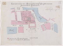 1895-85 Kaart met aanduiding van de eigendommen van de Remonstrantse Gereformeerde Gemeente te Rotterdam. Calque op linnen.