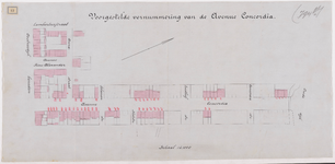 1896-12 Calque op linnen van de voorgestelde vernummering van de Avenue Concordia.