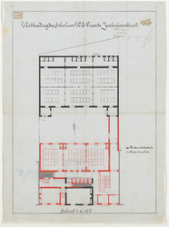 1896-180 Calque op linnen van de uitbreiding van de school voor U.L.O. aan de Jonker Fransstraat.