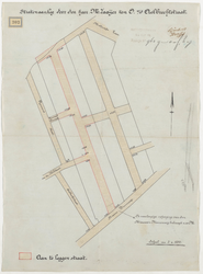1896-202 Calque op linnen van de stratenaanleg door de heer M. Zaaijer ten oosten van de Aelbrechtstraat.