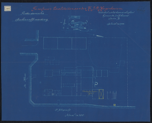 1896-208 Tekening van de te verhuren lokaliteiten aan de hr. J.A. Hoogenboezem, van de Rotterdamsche suikerraffinaderij.