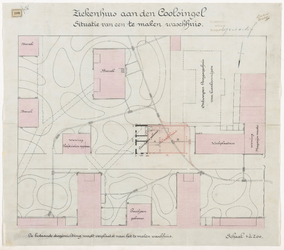 1896-300 Calque op linnen van de situatie van een te maken washuis bij het ziekenhuis aan de Coolsingel.