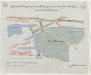 1896-56 Calque op linnen van de tijdelijke verlegging van de toegangsweg van de Oost Zeedijk naar de Oude Plantage.