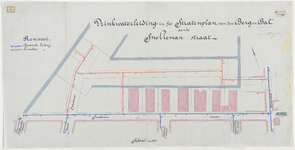 1896-82 Calque op linnen van de drinkwaterleiding in het stratenplan ,,van de Berg en Bal aan de Snellemanstraat.