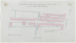 1896-97 Kaart met aanduiding van de overname van grond aan de Nieuwe Binnenweg van de heer H.A. Schram. Calque op linnen.
