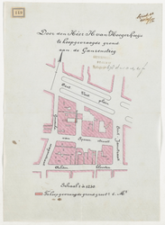 1897-149 Calque op linnen van door de Heer H. van 't Hoogerhuis te koop gevraagde grond aan de Ganzensteeg.