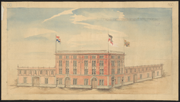 1897-22 Tekening van de pakhuizen, kantoren enz. van de Rheinische Transport Gesellschaft William Egan en Co te Rotterdam.