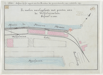 1897-293-1 Tekening met aanduiding van te maken aanlegplaatsen met ponton aan de Wilhelminakade en de Leuvehaven ...