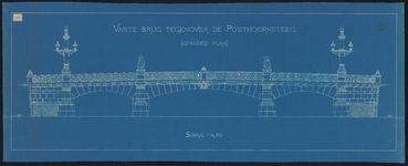 1897-357 Tekening van het gewijzigde plan van een vaste brug tegenover de Posthoornsteeg. Calque op linnen.