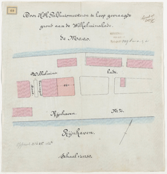 1897-69 Calque op linnen van door de heren Pakhuismeesteren te koop gevraagde grond aan de Wilhelminakade.