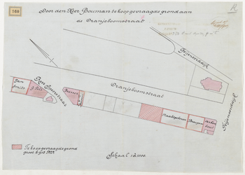 1898-160 Plattegrond van door de heer Bouman te koop gevraagde grond aan de Oranjeboomstraat.