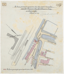 1898-28 Calque op linnen van te huur gevraagde grond door de heer A.D. Vermeulen aan het Proveniersplein bij de ...