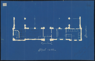 1898-283 Tekening (blauwdruk) van een gedeelte van de Beurs aan de Noord-Blaak. (Telefoondienst).
