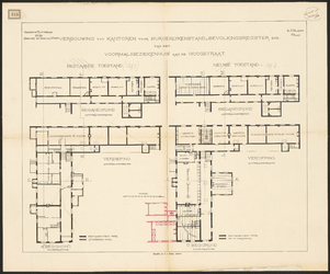1898-315-1 Tekening in duplo van de verbouwing van het voormalige ziekenhuis aan de Hoogstraat tot kantoren voor de ...