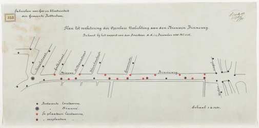 1898-353 Calque op linnen voor de verbetering van de openbare verlichting op de Nieuwe Binnenweg.