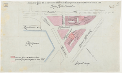 1898-361 Calque op linnen van de door A.C. van de Akker te koop gevraagde grond aan de Korte Hillestraat aan de Rijnhaven.