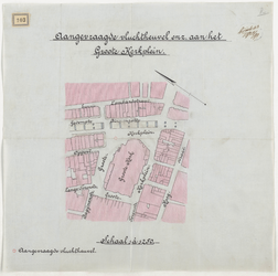 1899-103 Calque op linnen van de aangevraagde vluchtheuvel, enz. op het Groote Kerkplein.