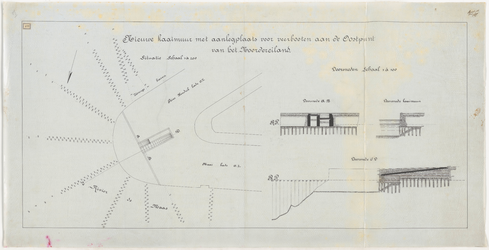 1899-177 Calque op linnen van de Nieuwe kaaimuur met aanlegplaats voor veerboten aan de oostpunt van het Noordereiland, ...