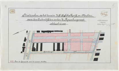 1899-221 Calque op linnen van een stratenplan van Schalkwijk en Mulder op terrein aan de Oudedijk, ten oosten van het ...