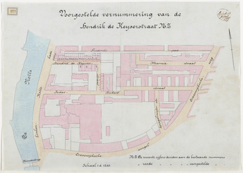 1899-277 Calque op linnen van een vernummering van huizen aan de Hendrik de Keijserstraat.