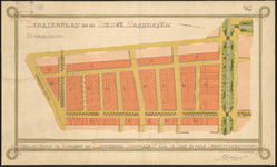 1899-281 Tekening op carton van het stratenplan van A. Henkemans Sr. Bij de nieuwe Maashaven.