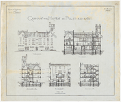 1899-356-3 Geveltekening met doorsnede op linnen en een blauwdruk voor het stichten van een gebouw voor Haven- en ...