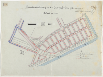 1899-370 Calque op linnen voor de aanleg van drinkwaterleiding in de Crooswijkseweg (met plan voor latere aanleg ten ...