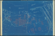 1899-96 Blauwdruk voor de onteigeningen van grond voor de aanleg van de Maashaven, in het rood aangegeven.
