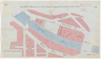 1900-100 Calque op linnen van door Heeren H.A. Lieuwens & Zn. Te koop gevraagden grond aan de Nassauhaven Oostzijde.