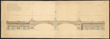 1900-127 Tekening op carton van een gedeelte van de viaduct van de Zuid-Hollandse Elektrische Spoorweg Maatschappij bij ...