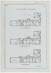 1900-16-2 Tekening van de plattegronden van de begane grond en de eerste, en tweede verdieping van de te bouwen school ...