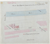 1900-33 Situatietekening met in het rood gestreept aangegeven de aangevraagde grond door J.D. Uijterlinde, naast de ...