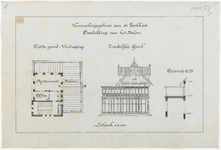 1900-375 Calque op linnen van de overdekking van het balkon van het verversingsgebouw aan de Parkkade.