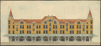 1900-409-1 Gekleurde geveltekening voor het straatplan Boompjes-Glashaven (later: Rederijstraat). Blad 1