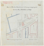 1900-42 Tekening van de door W.A.P.F.L. van Wijk te koop gevraagde grond aan de Middellandstraat, op de hoek van de ...