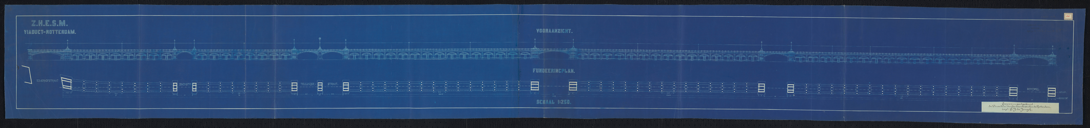 1900-516 Blauwdruk van een tekening van het Funderingsplan van de Zuid Hollandsche Electrische Spoorweg Maatschappij ...