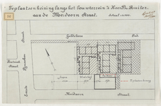 1900-56 Kaart met aanduiding van een te plaatsen heining langs terrein van P. de Ruiter aan de Meidoornstraat, met ...